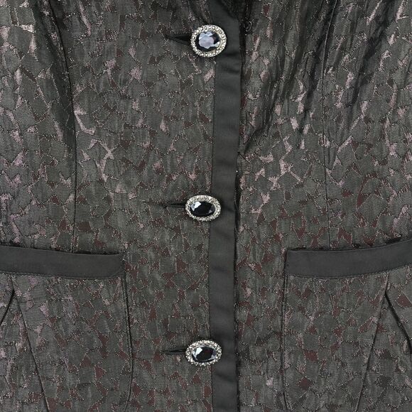 Victor Costa Metallic Geometric Faux Fur Neck Jewel Button Jacket Womens Size 10 - Picture 3 of 5